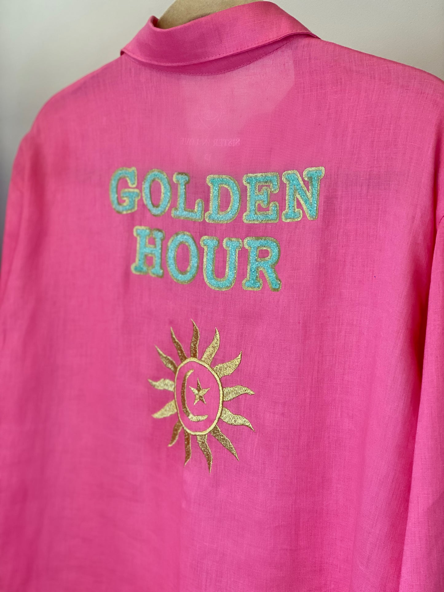 camisa linho pink golden hour