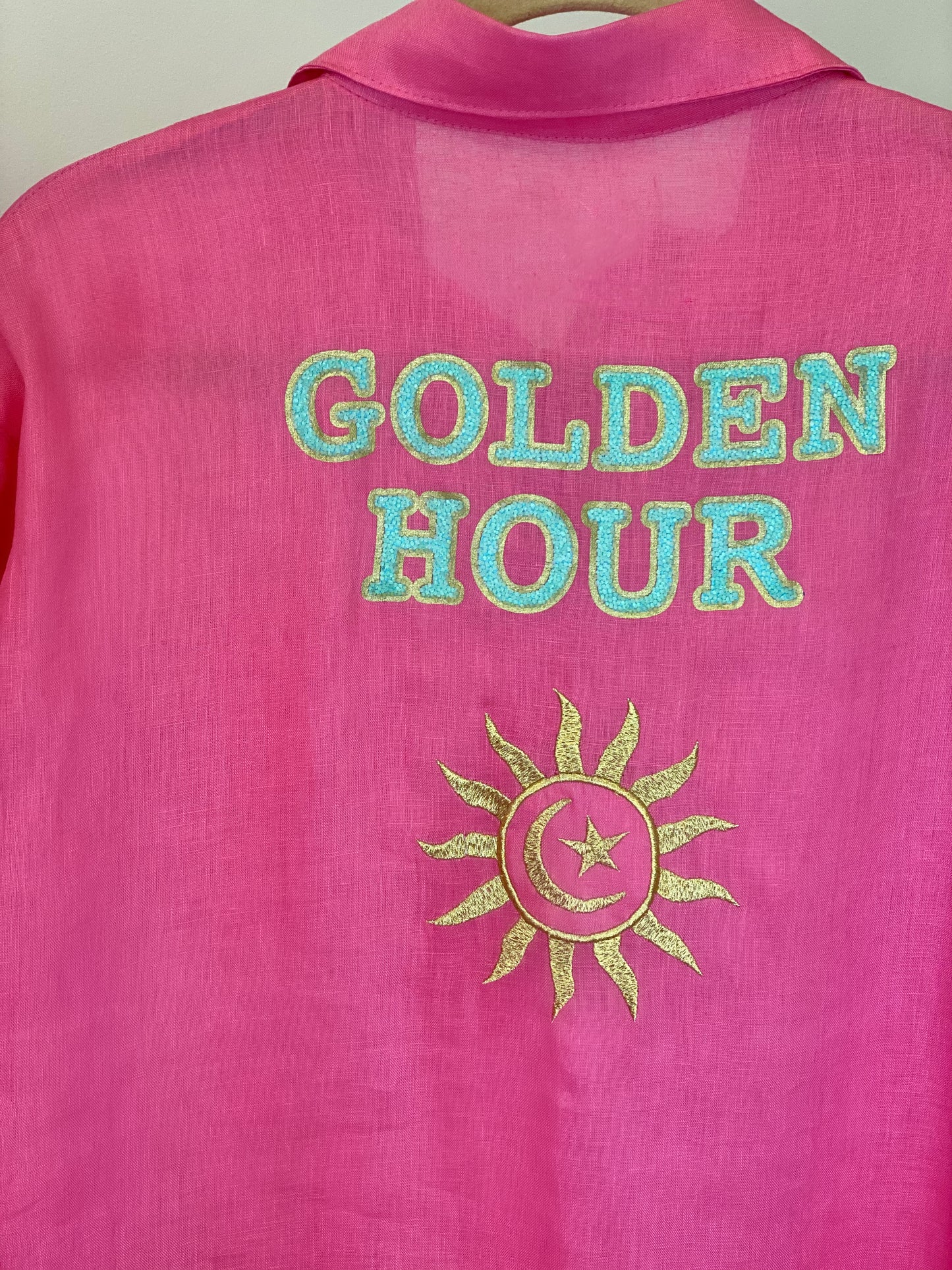 camisa linho pink golden hour